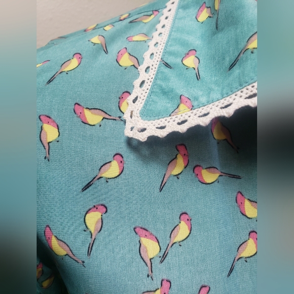 Knitted Dove Early Bird print long sleeved button up top - Picture 4 of 6